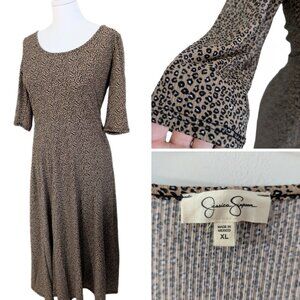 Jessica Simpson Black and Tan Bell Sleeve Midi Dress